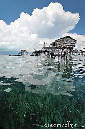 Wooden Bajau finsherman's hut Stock Photo