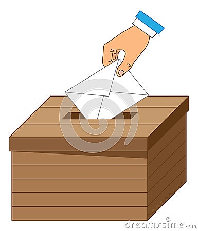 Wooden ballot box with a vote letter Vector Illustration