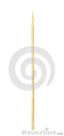 Wooden bamboo pointed tip stick thin for skewer isolated on white background, single tipped wooden bamboo chopstick for skewer Stock Photo