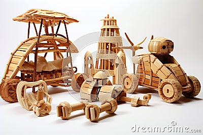 Wooden bamboo stick construction a children's toy for building and playing. Stock Photo