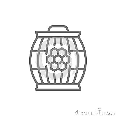 Wooden barrel with honey line icon. Vector Illustration