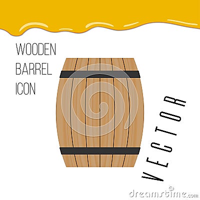 Wooden barrel icon with honey drops Vector Illustration