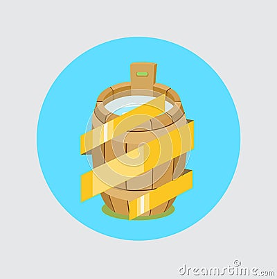 wooden barrel with milk and golden ribbon for quality flat design Vector Illustration