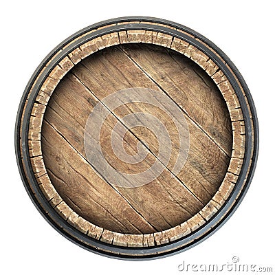 Wooden barrel top view isolated on white background 3d illustration Cartoon Illustration