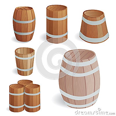 Wooden barrel vintage old style oak storage container and brown retro liquid beverage object fermenting Vector Illustration