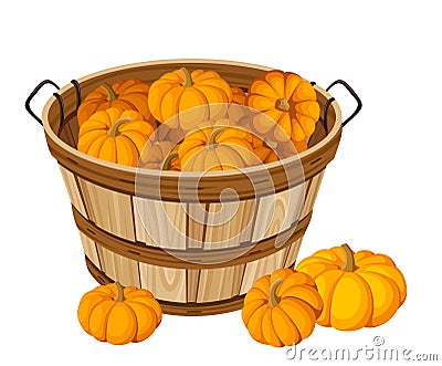 Wooden basket with pumpkins. Vector illustration. Vector Illustration