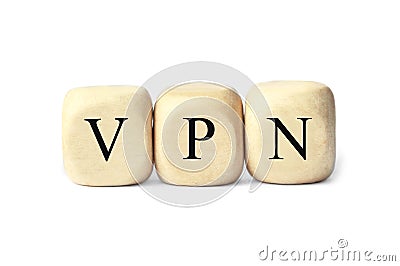 Wooden beads with acronym VPN on white background Stock Photo