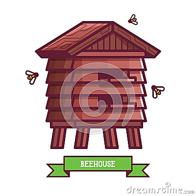 Wooden Bee House Icon Vector Illustration