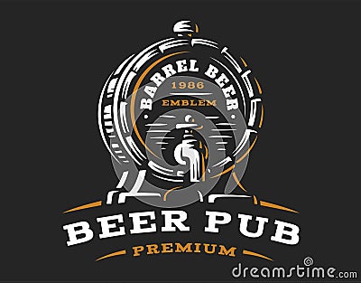 Wooden beer barrel logo - vector illustration, brewery design Vector Illustration