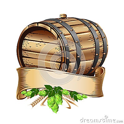 Wooden beer barrel and mug of beer Vector Illustration