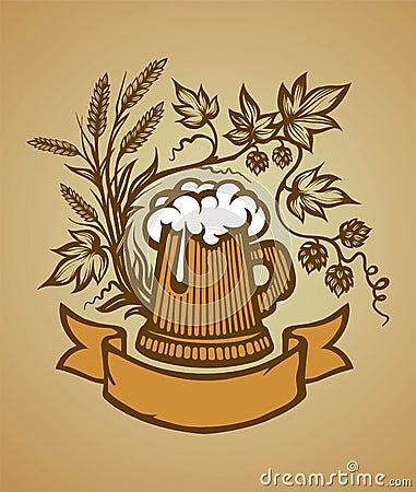 Wooden beer mug Vector Illustration