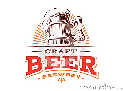 Wooden beer mug logo- vector illustration, brewery design Vector Illustration