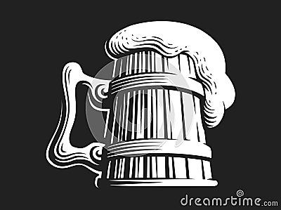 Wooden beer mug - vector illustration on dark background Vector Illustration