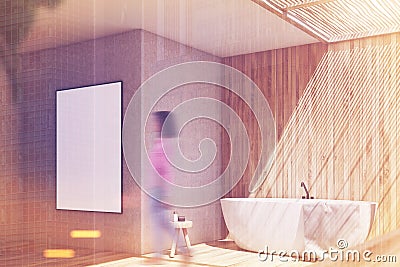 Wooden and beige bathroom, poster side toned Stock Photo