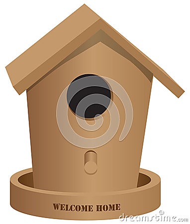 Wooden bird house Welcome home Vector Illustration