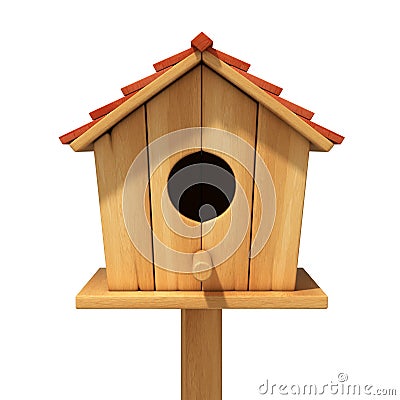 Wooden bird house on white Cartoon Illustration