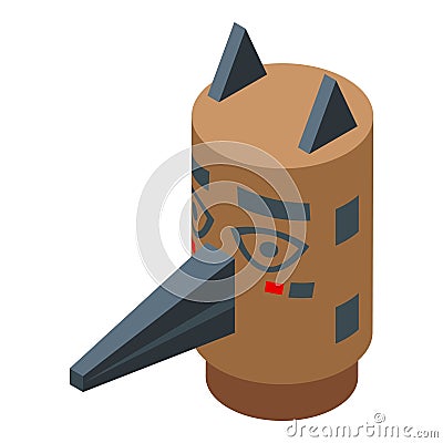 Wooden bird totem icon isometric vector. Maya ancient Vector Illustration