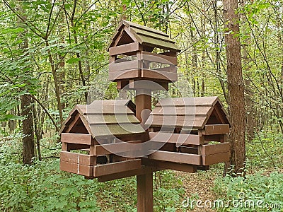 Wooden birdhouse in the forest Stock Photo