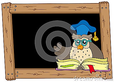 Wooden blackboard with owl teacher Vector Illustration