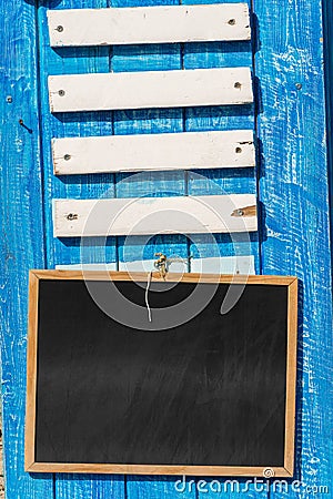 Wooden Blank Billboard and Empty Blackboard with Copy Space Stock Photo
