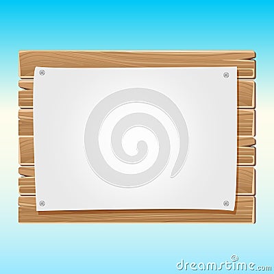 Wooden blank sign board with paper blue sky Vector Illustration