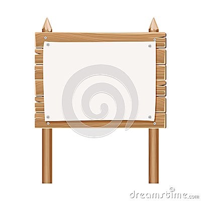 Wooden blank sign board with paper isolated on white Vector Illustration