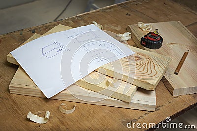 Wooden blanks for manufacture of birdhouse Stock Photo