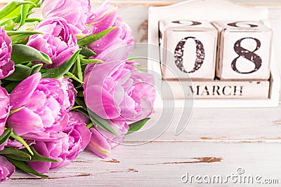 Wooden Block with International Womens Day Date, 8 March Stock Photo