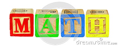 Wooden block letters spelling MATH over white Stock Photo