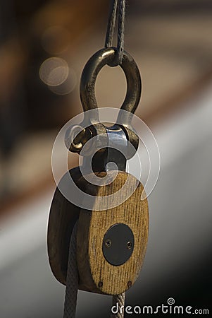 Wooden block pulley Stock Photo