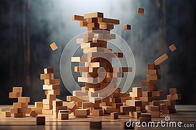 Wooden blocks form a towering structure, interlocking perfectly to symbolize stability, growth. AI Generated Stock Photo