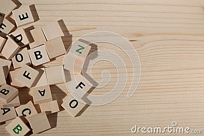 Mixed wooden blocks with letters and copy space Stock Photo