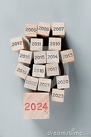 Wooden Blocks with New Year 2024. Stock Photo