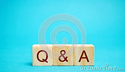 Wooden blocks Q&A question and answer concept. Communication, brainstorming, business. Search for information. Ask for an Stock Photo