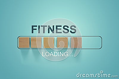 Wooden blocks with the word FITNESS in the loading bar progress concept Stock Photo