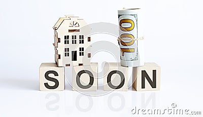 Wooden blocks with the word For SOON Real estate concept. Rent apartment Stock Photo