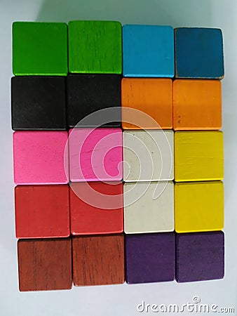 Wooden blog square grid.Sticks to painted colorful to array different levels to create dimensions for decorated on the wall in tha Stock Photo