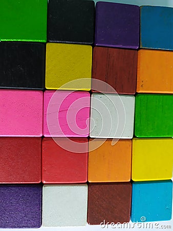Wooden blog square grid.Sticks to painted colorful to array different levels to create dimensions for decorated on the wall in tha Stock Photo