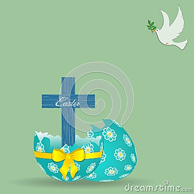 Easter Cross decorated egg and dove background Vector Illustration