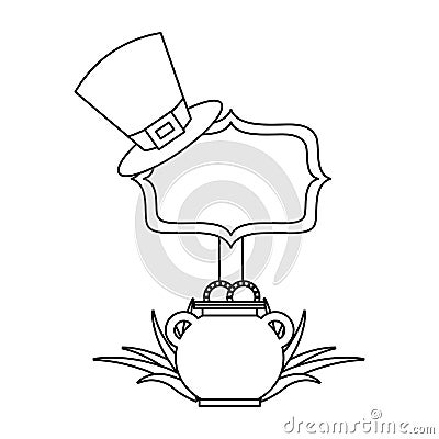 Wooden board with pot coins and hat of leprechaun Vector Illustration