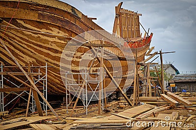 Wooden Boat Building, Qui Nhon, Vietnam Stock Photo