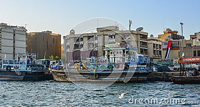 Wooden boat on Dubai Creek Editorial Stock Photo