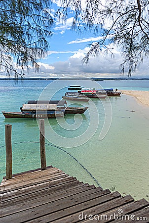 Wooden boat in the Indian Ocean near Prison Island. Tanzani, Afr Editorial Stock Photo