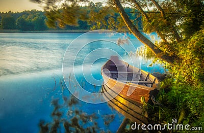 Boat in lake landscape Stock Photo