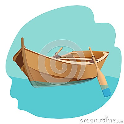 Wooden boat with oars vector illustration isolated on white. Vector Illustration