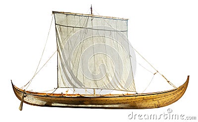 Wooden boat with sails unfurled Stock Photo