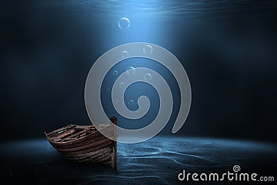 The wooden boat sank beneath Stock Photo