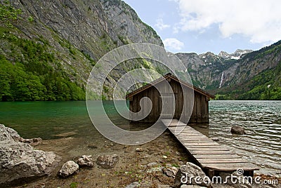 Wooden Boat Shed in Obersee Stock Photo