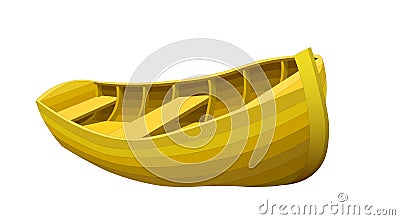 Wooden boat on the shore for travel and tourism or fishing made of yellow boards Vector Illustration