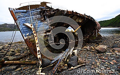 Wooden boat wreckage Stock Photo